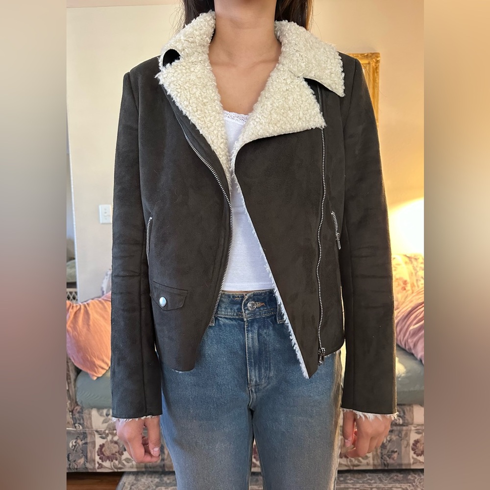 H&M Black Teddy Jacket with Cream Lining